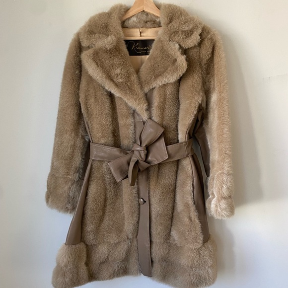 Kramer New Haven Tan Fur Leather Coat Size Medium - Picture 6 of 16
